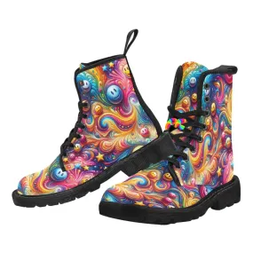 Joyful Whirls Women's Lace Up Rave Canvas Boots