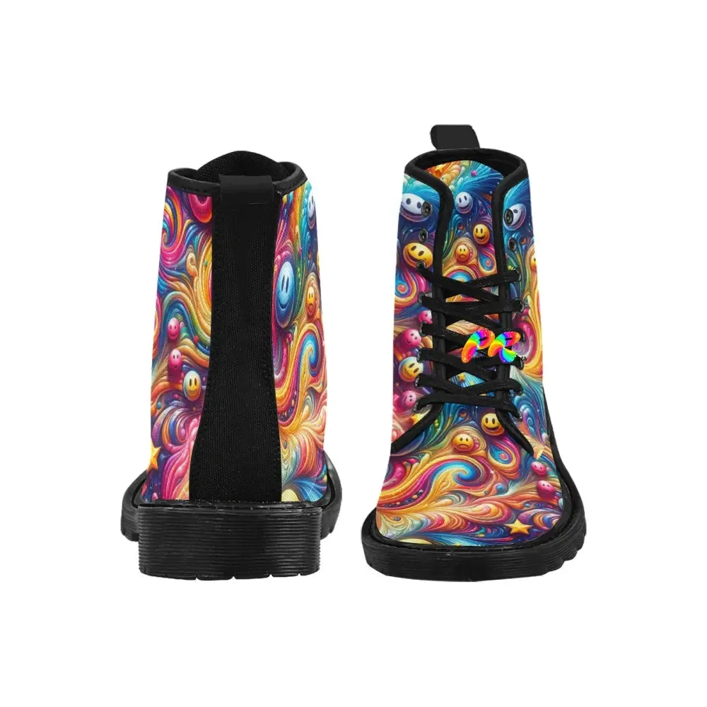 Joyful Whirls Women's Lace Up Rave Canvas Boots