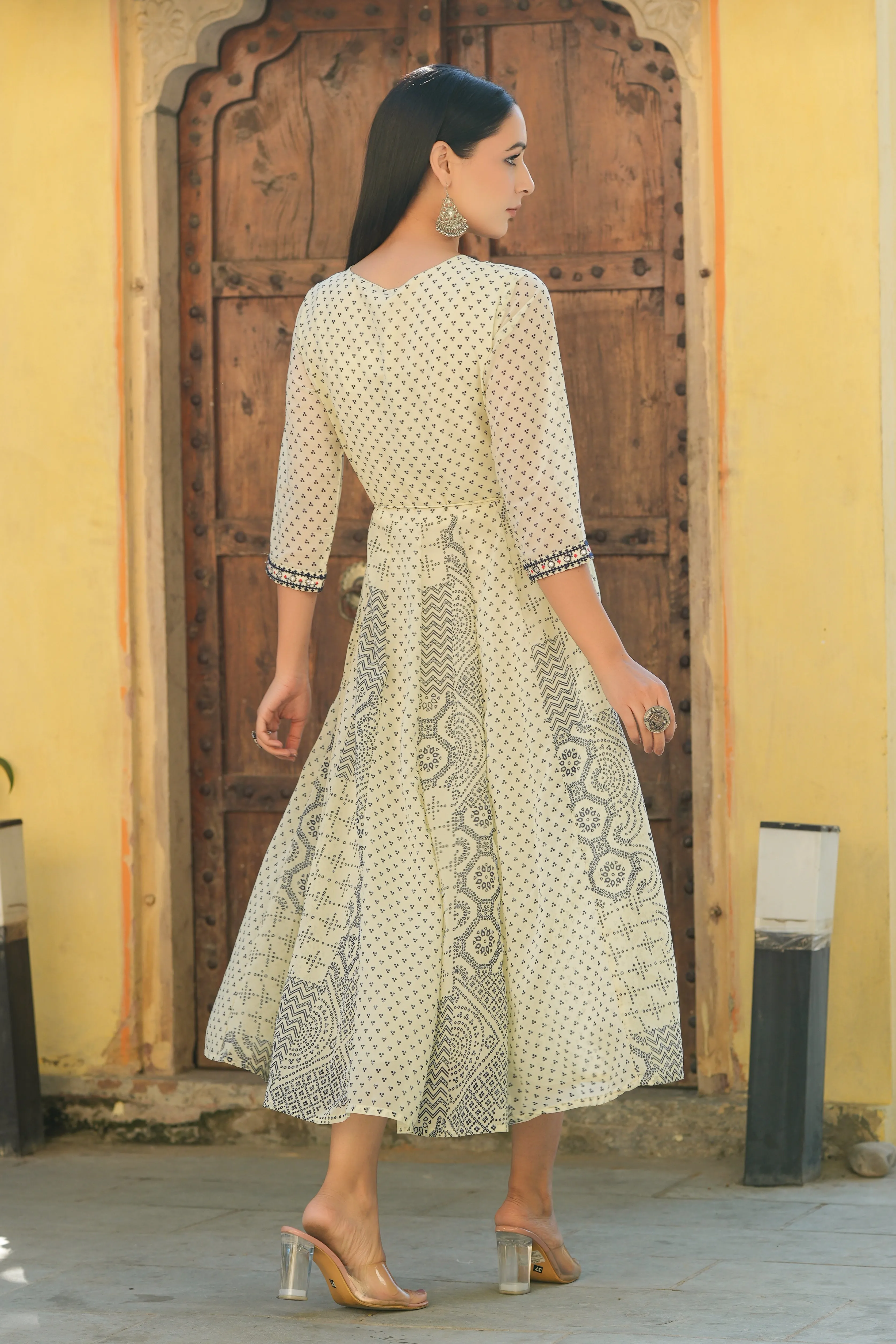 Juniper Ivory Bandhani Printed Georgette Anarkali Women Kurta