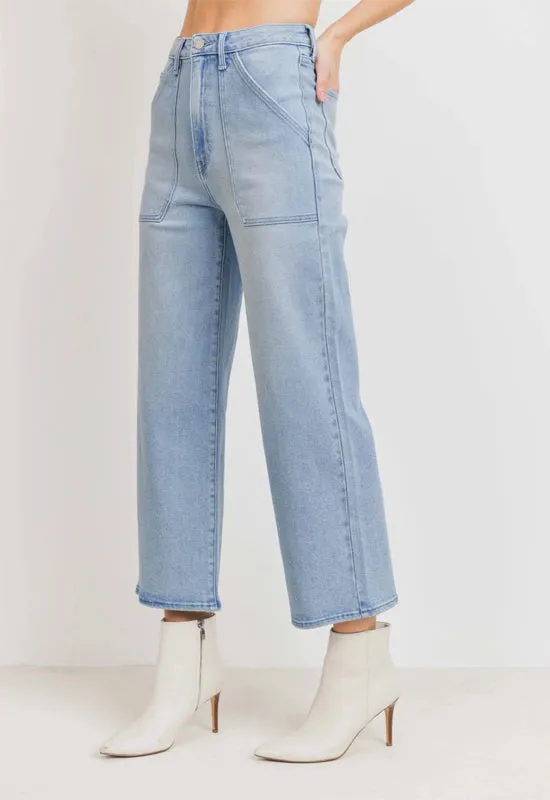 Just Black - High Rise Cargo Pocket Wide Leg Jean Light Denim