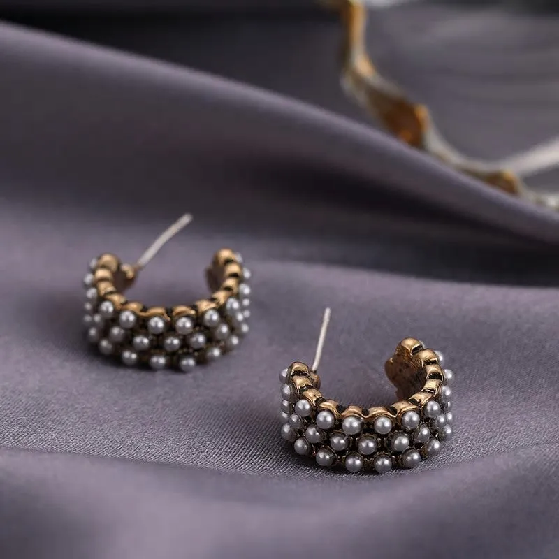 Korean Imitation Pearl Stud Hoop Earring