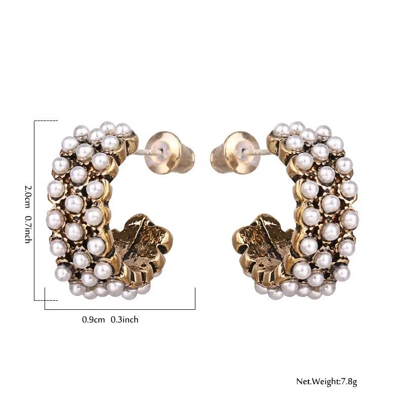 Korean Imitation Pearl Stud Hoop Earring