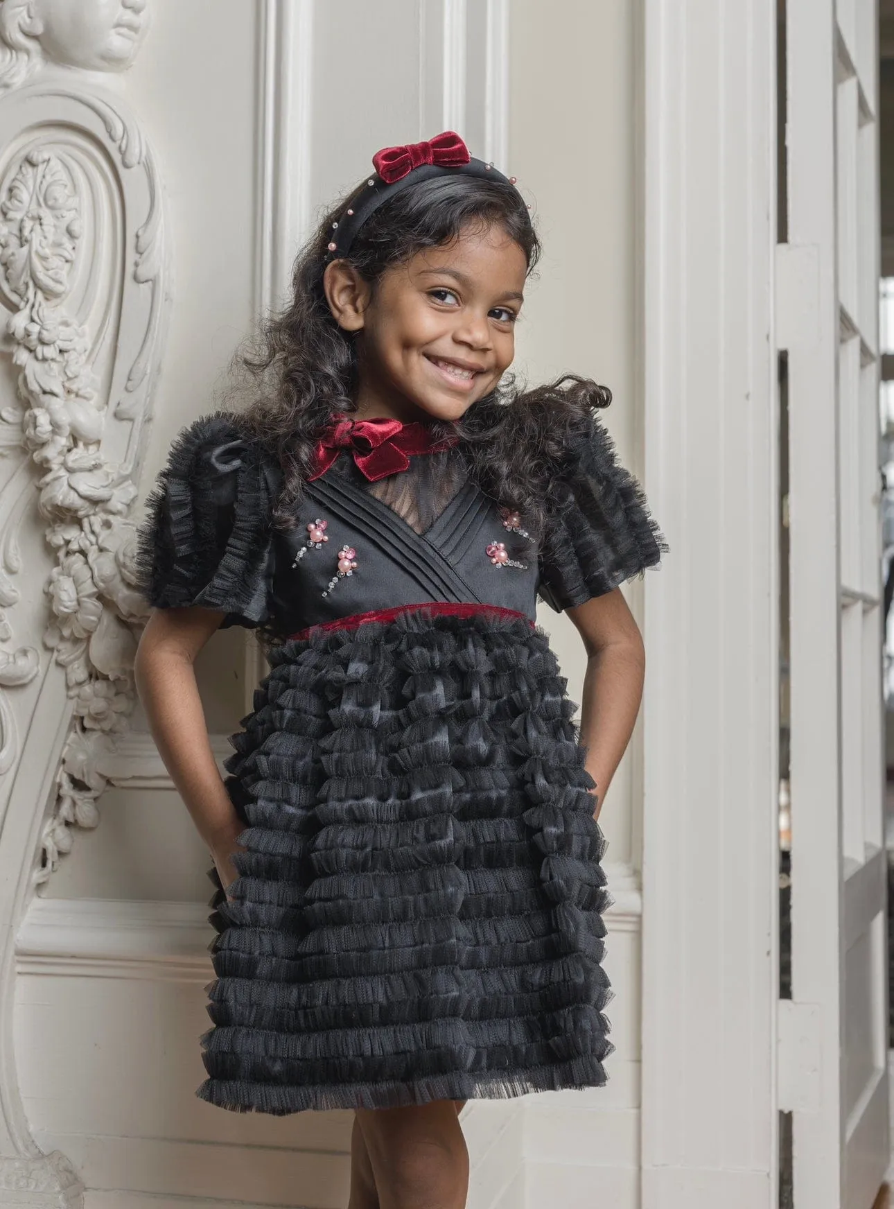 Kylie Black Tulle and Organza Dress