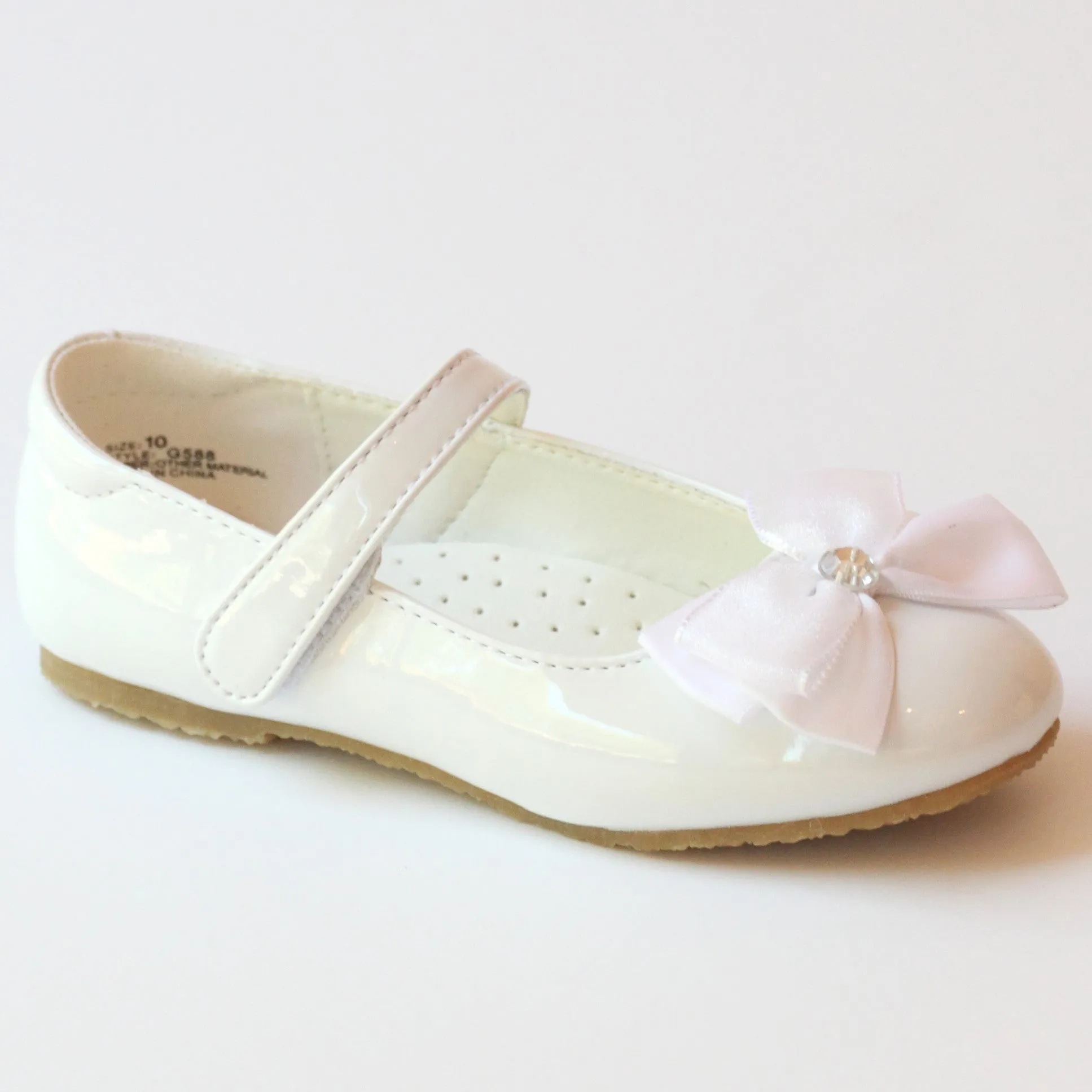 L'Amour Girls Jeweled Satin Bow Flats