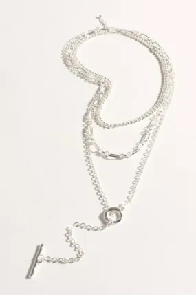 Layered Fob Bar Necklace - Silver