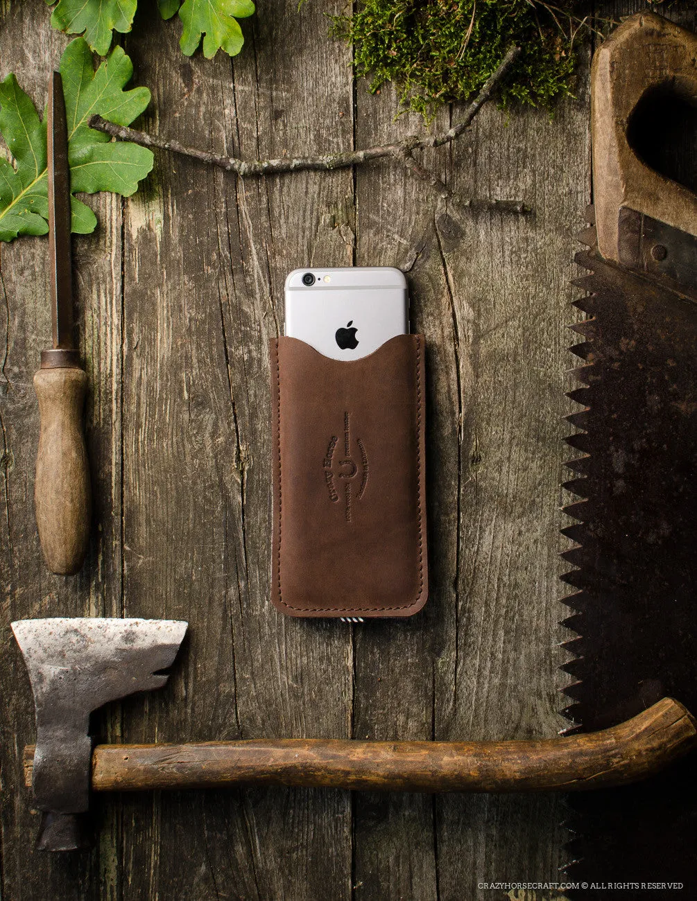 Leather iPhone Case With Card Pocket | WoodBrown