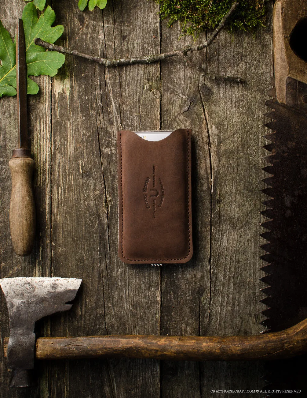 Leather iPhone Case With Card Pocket | WoodBrown