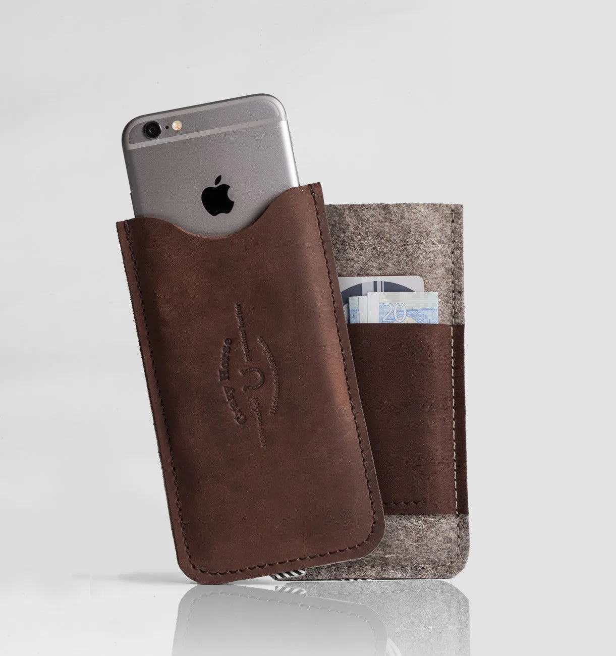 Leather iPhone Case With Card Pocket | WoodBrown