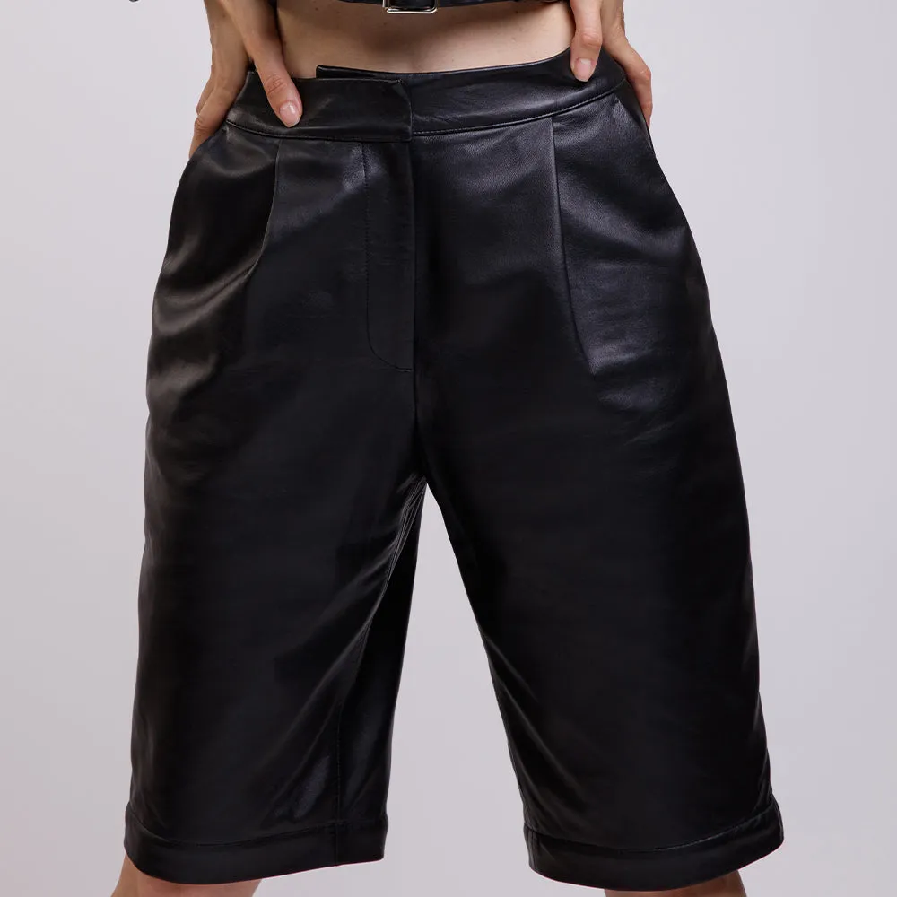 Leather Midi Shorts as pants with bottom removed | KC Leather Signature Range - Sally