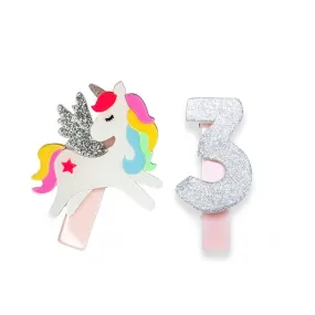 Lilies & Roses Alligator Clip Set - Unicorn Birthday Number 3