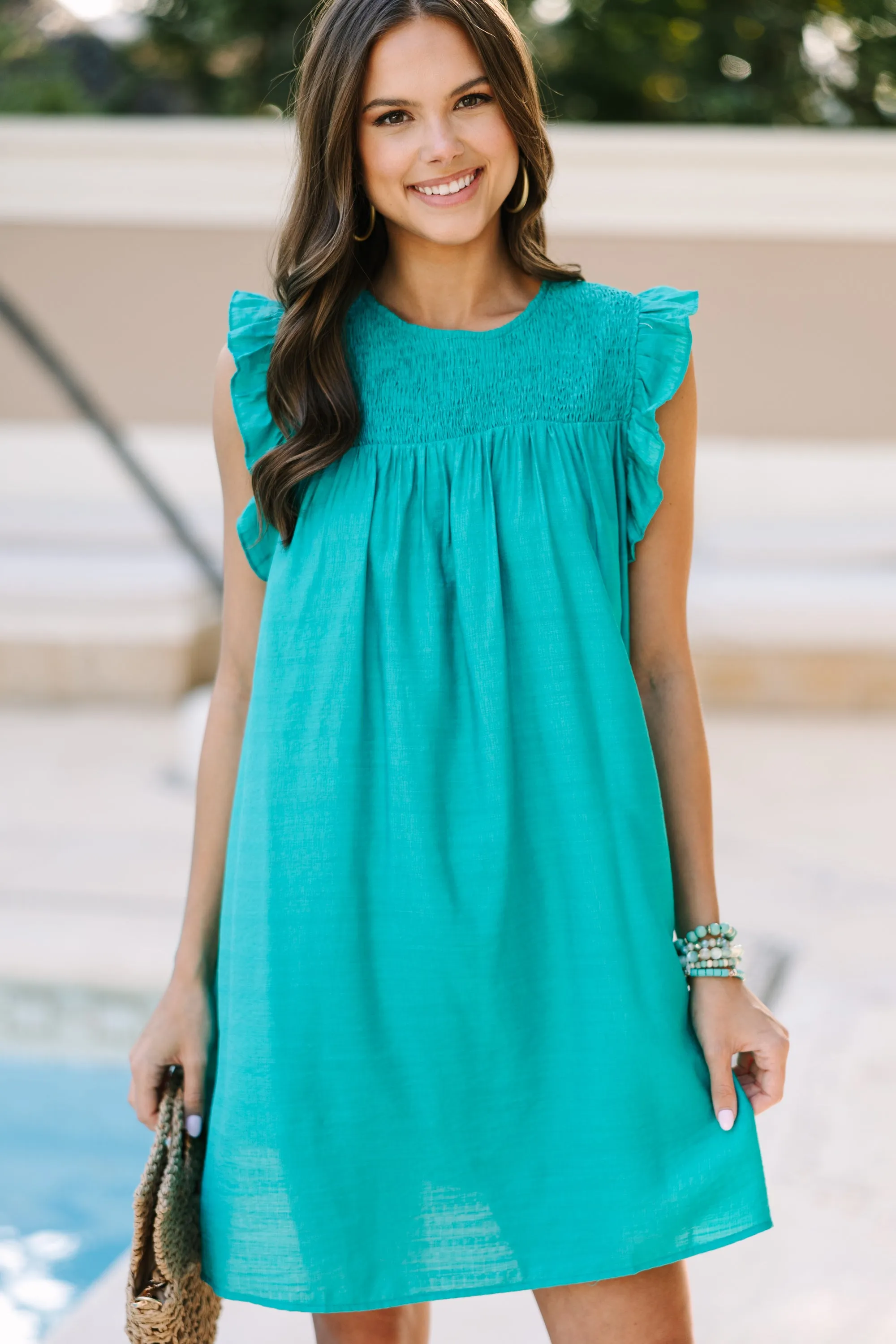 Longing For Love Aqua Green Ruffled Dress