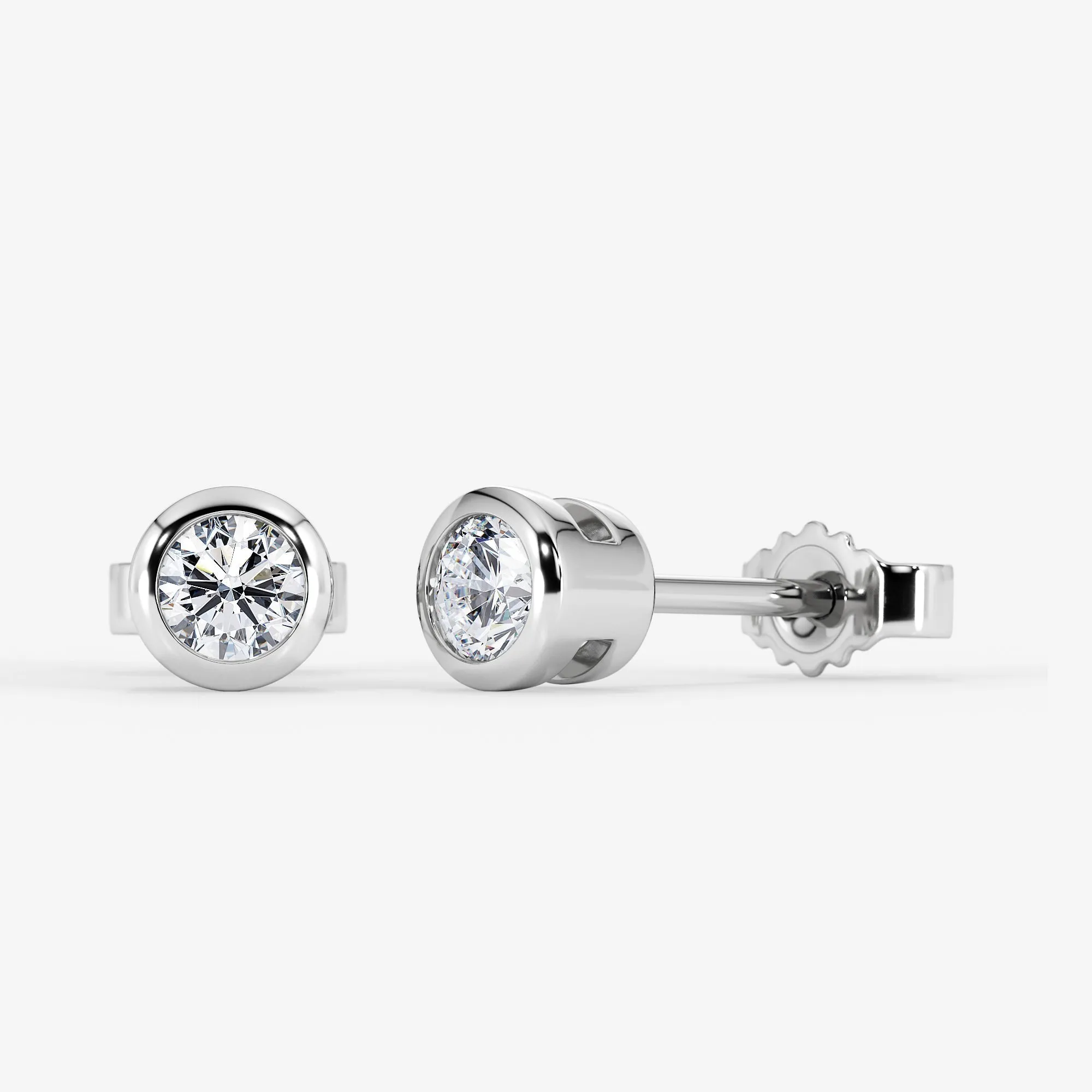 Luna Bezel Solitaire Stud 18K White Gold