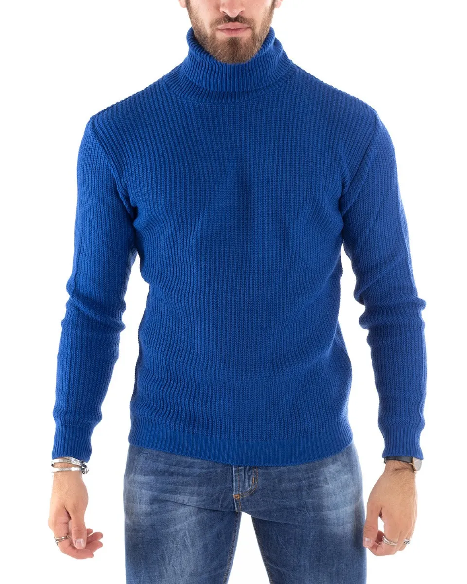 Maglioncino Uomo Collo Alto Tinta Unita Blu Royal Maglia Inglese Dolcevita Basic GIOSAL-M2343A