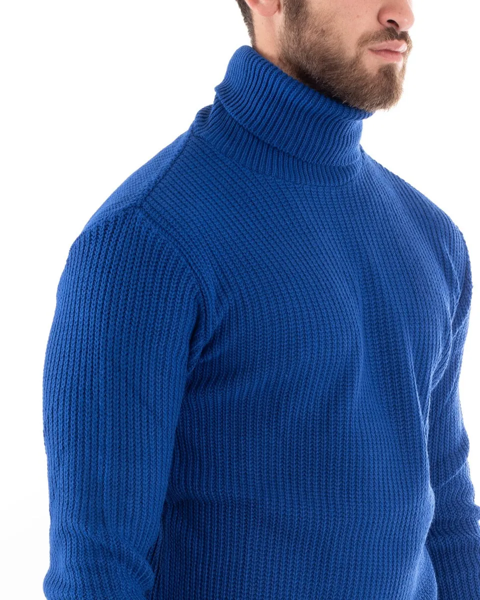 Maglioncino Uomo Collo Alto Tinta Unita Blu Royal Maglia Inglese Dolcevita Basic GIOSAL-M2343A