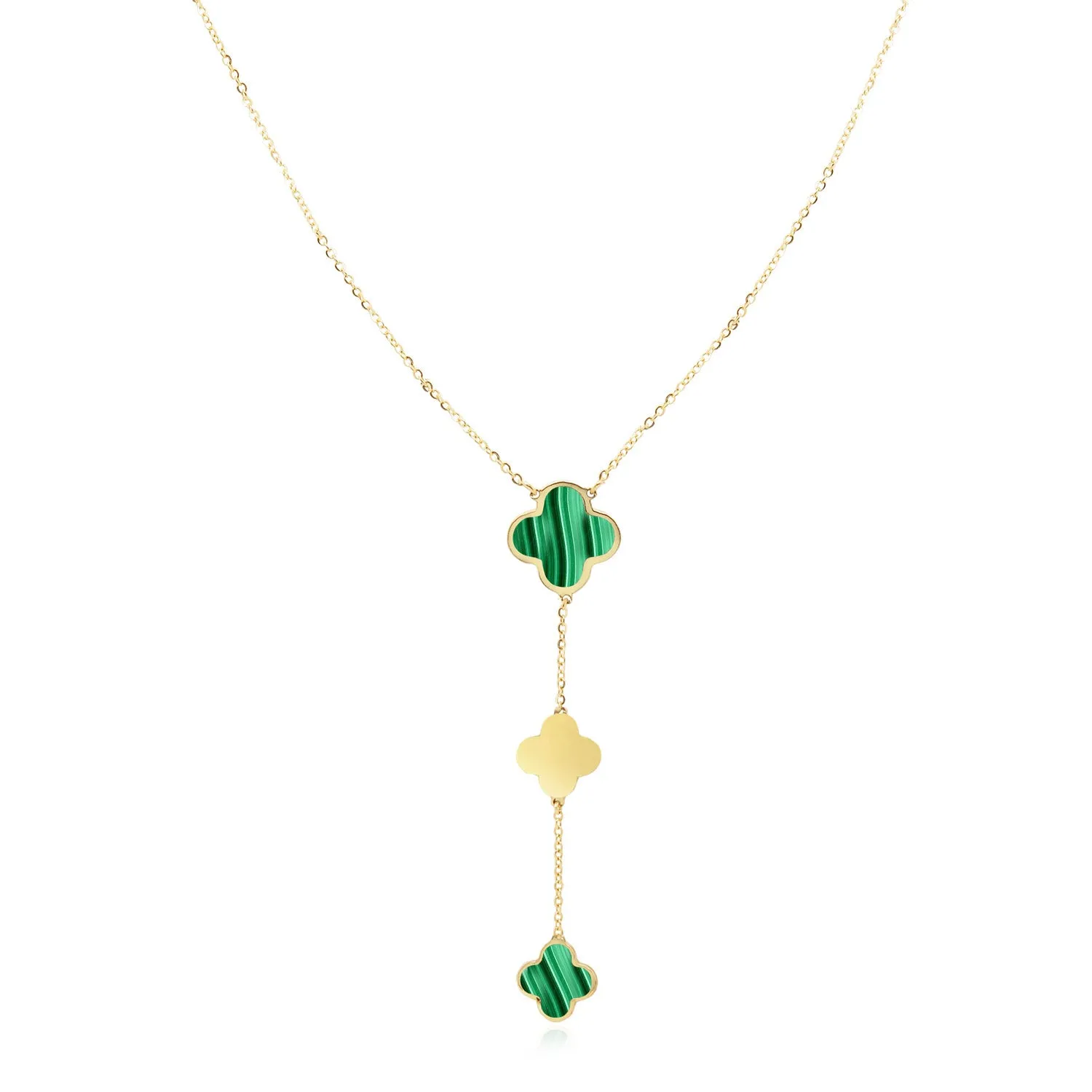 Malachite Clover Lariat Necklace