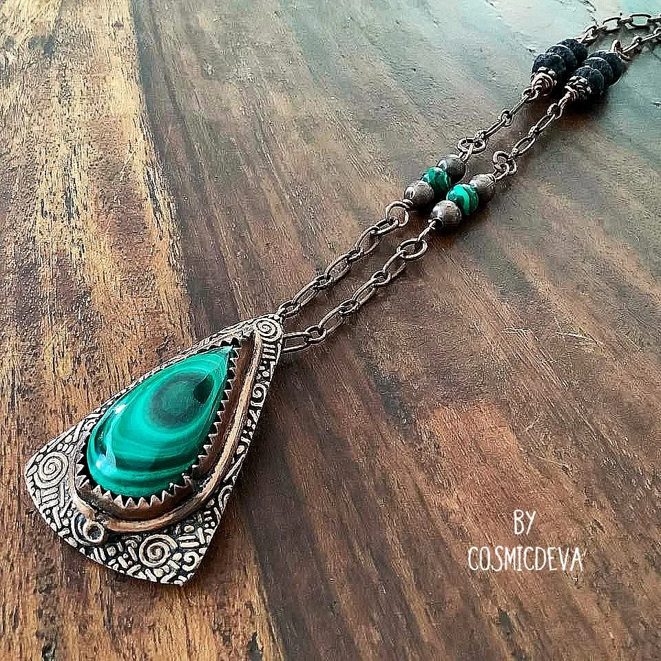 Malachite Pendant Necklace, Malachite Copper Necklace