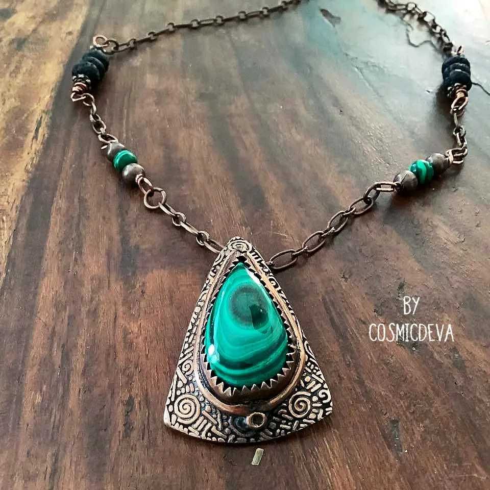 Malachite Pendant Necklace, Malachite Copper Necklace