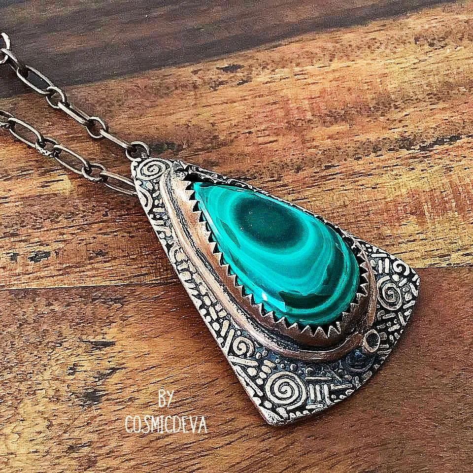 Malachite Pendant Necklace, Malachite Copper Necklace