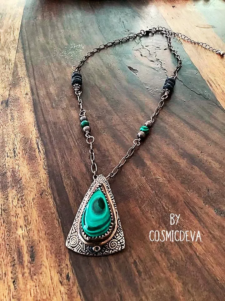 Malachite Pendant Necklace, Malachite Copper Necklace