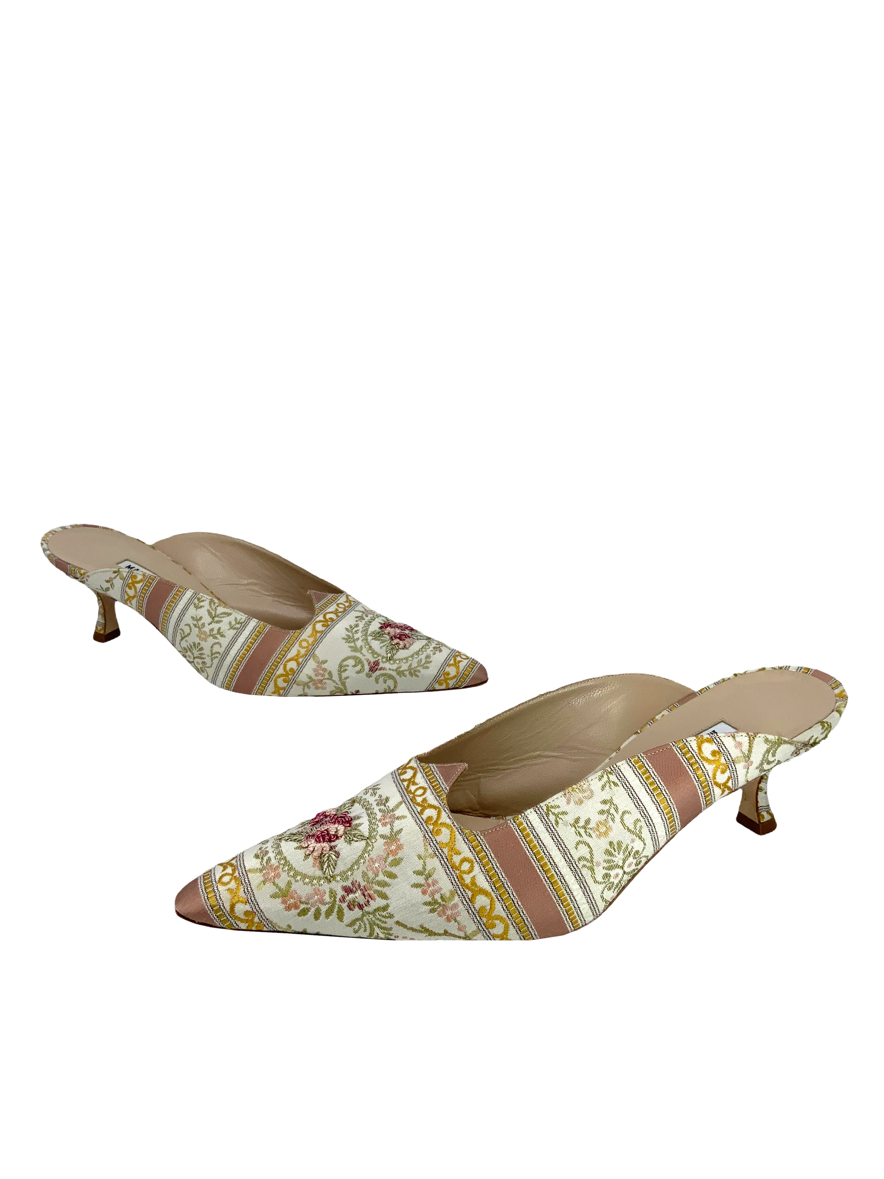 Manolo Blahnik Floral Embroidered Mules Size 11