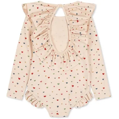 Manuca LS Frill Swimsuit - Multi Hearts