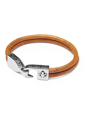 Men's Brown Leather Bracelet with Silver Fleur De Lis Lock