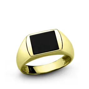 Men's Classic Ring Natural Black Onyx Stone in 14k Solid Yellow Gold Band