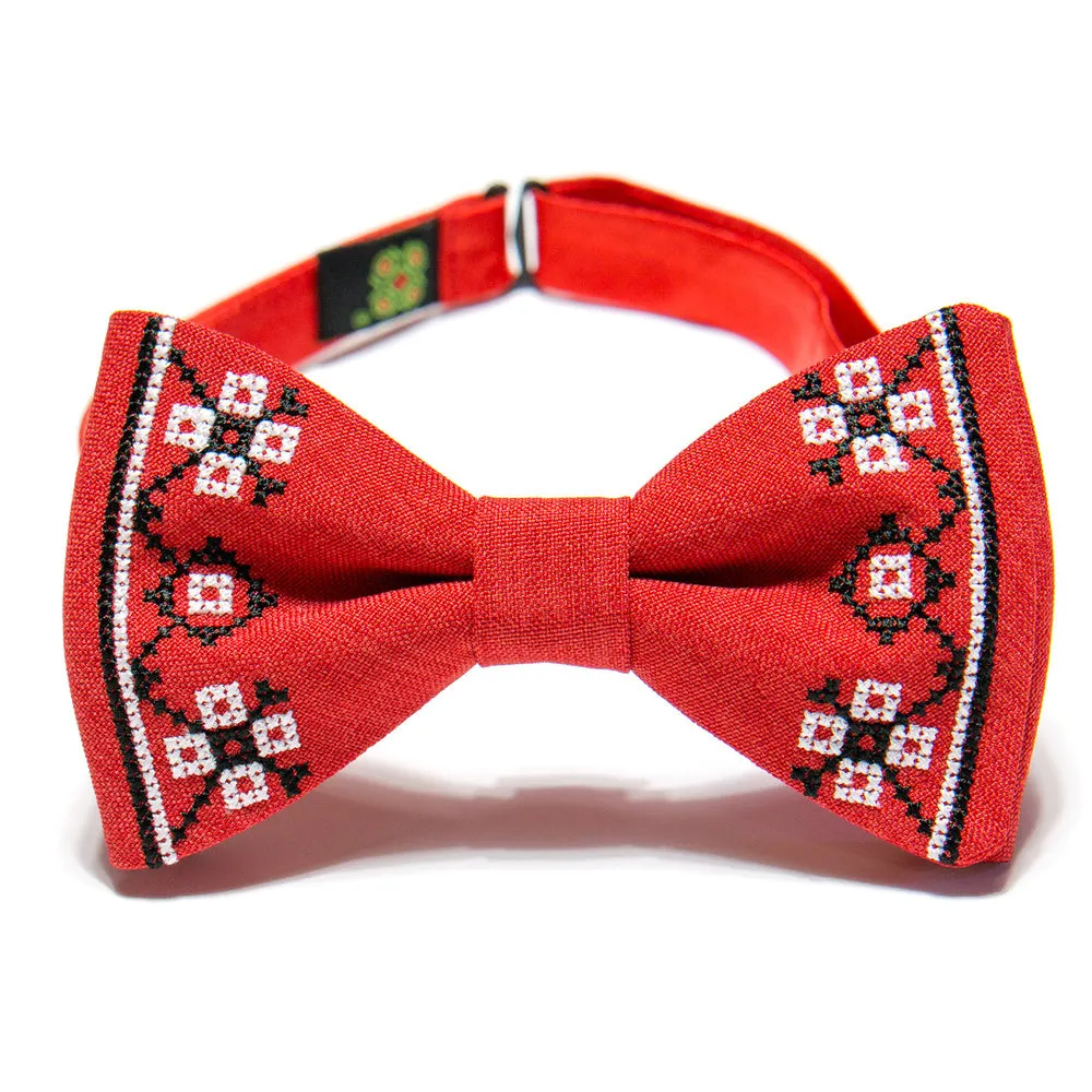 Men's Embroidered Bowtie and Suspenders Set -Red