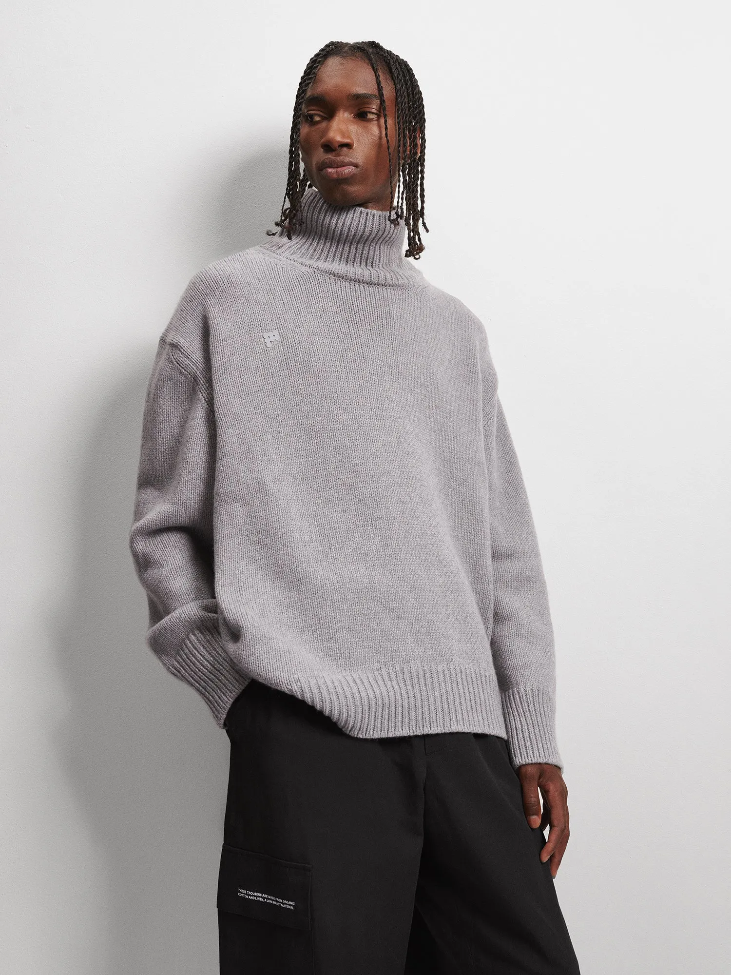 Men's Recycled Cashmere Turtleneck Sweater—grey marl