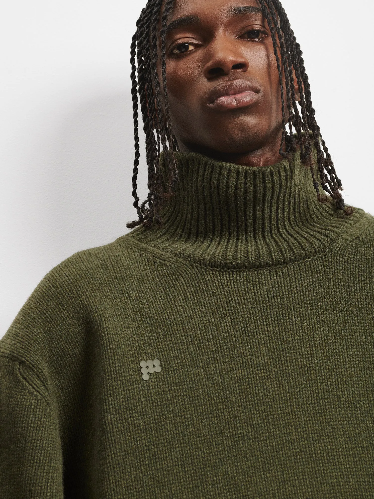 Men's Recycled Cashmere Turtleneck Sweater—rosemary green