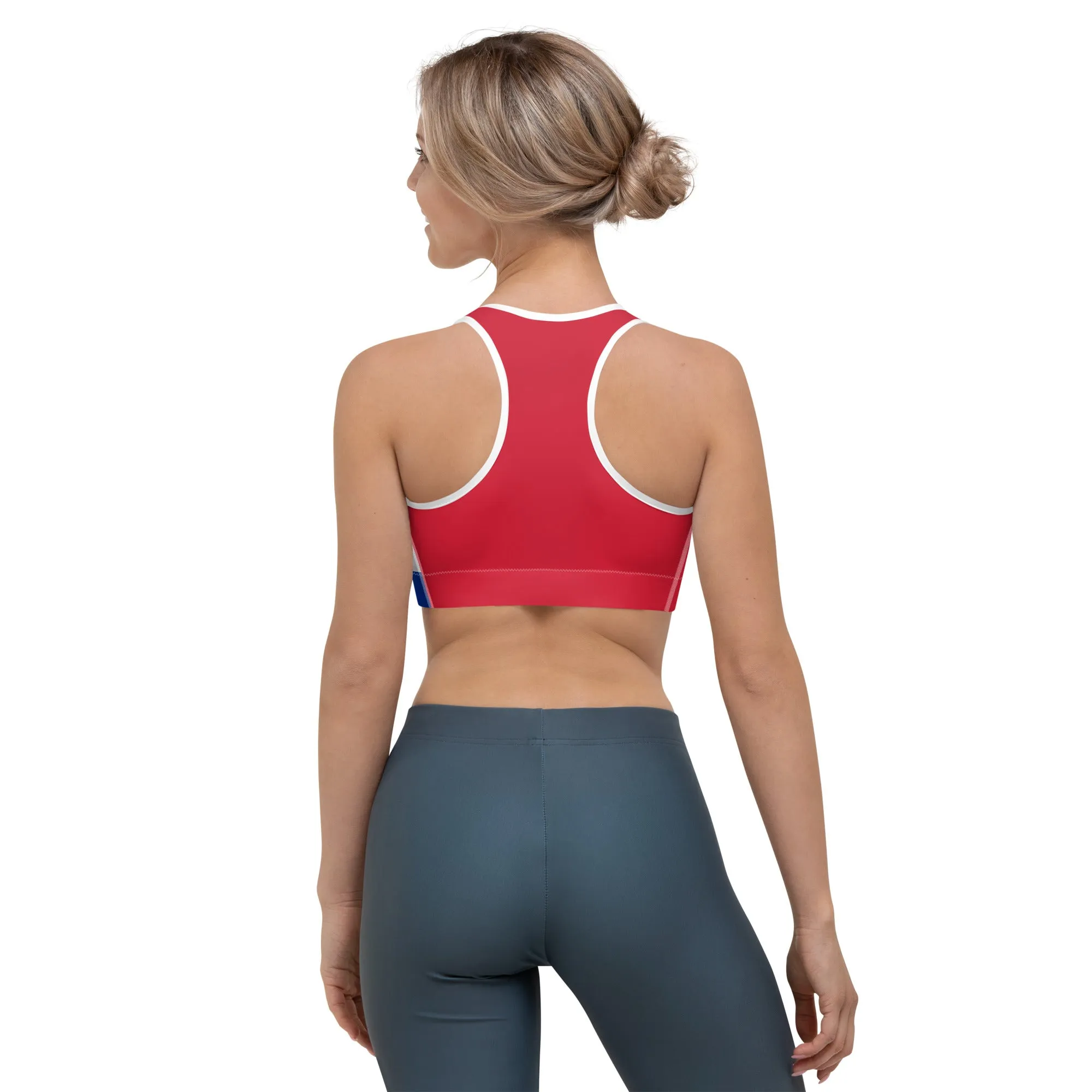 Moisture-Wicking Cuba Flag Sports Bra With Shoulder Strap Support And Double-Layered