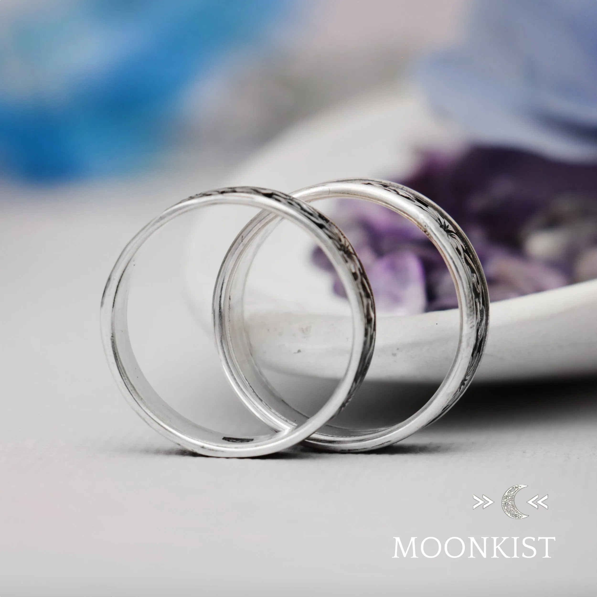 Morning Glory Flower His and Hers Wedding Band Set | Moonkist Designs