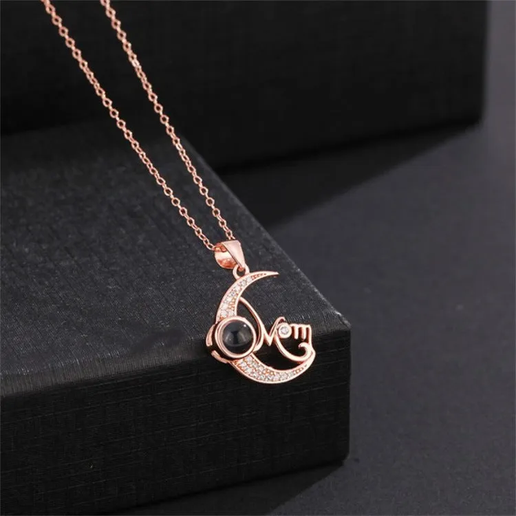 Mother's Day Mom Diamond Moon Necklace with Picture Inside