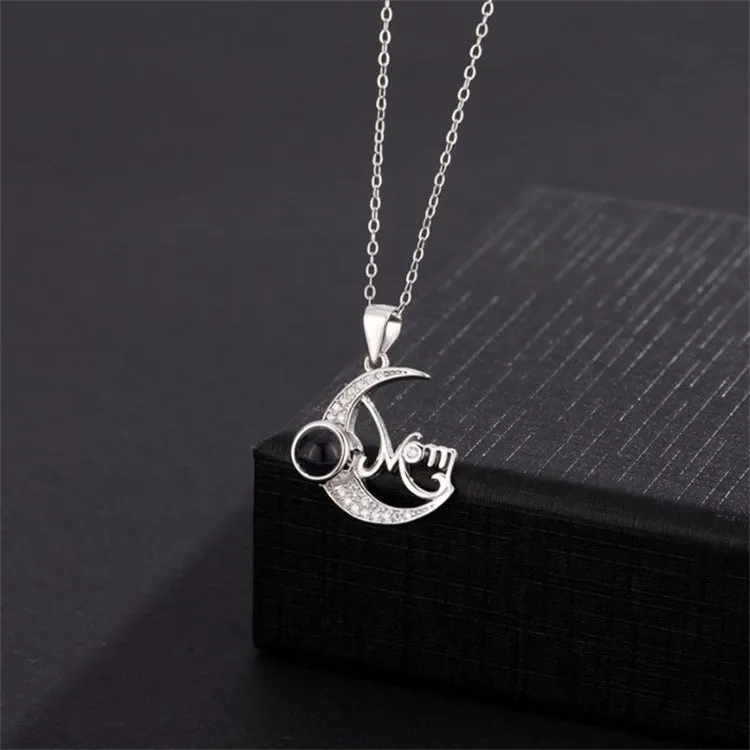 Mother's Day Mom Diamond Moon Necklace with Picture Inside