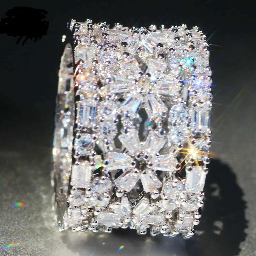 Multi-Row White Sapphire Baguette Wide Anniversary Band Ring