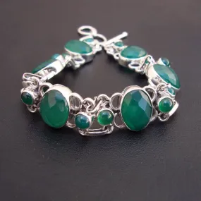 Natural Green Onyx chain bracelet, Oval Faceted Green stone 925 Sterling Silver Handmade link chain Bracelet for unisex, Christmas gift