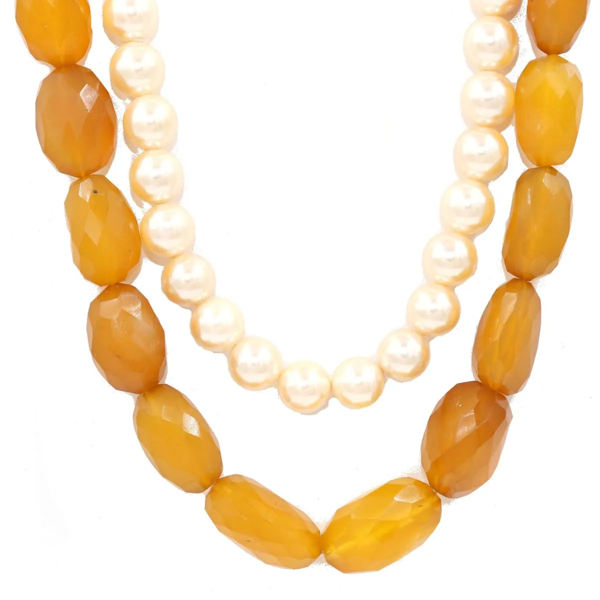 Natural Pearl & Faceted Agate Gemstone 925 Sterling Silver Gold Plated Bridal Necklace Stylish Modern Necklace Jewelry