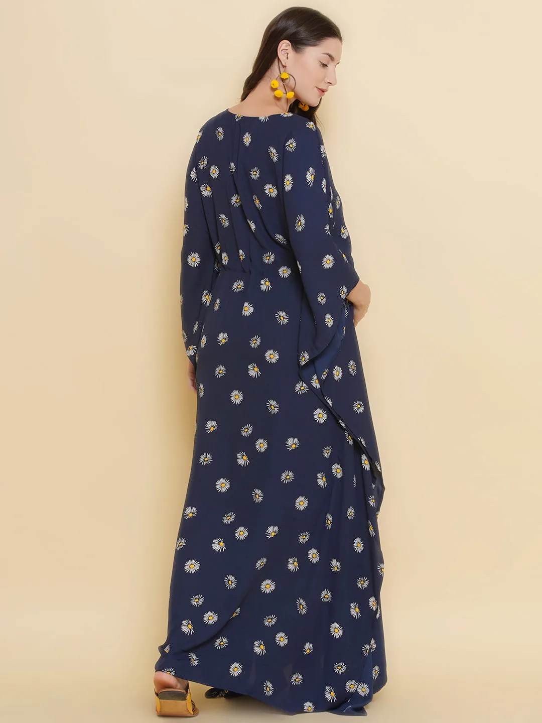 Navy Blue Printed Maternity & Nursing Kaftaan Dress