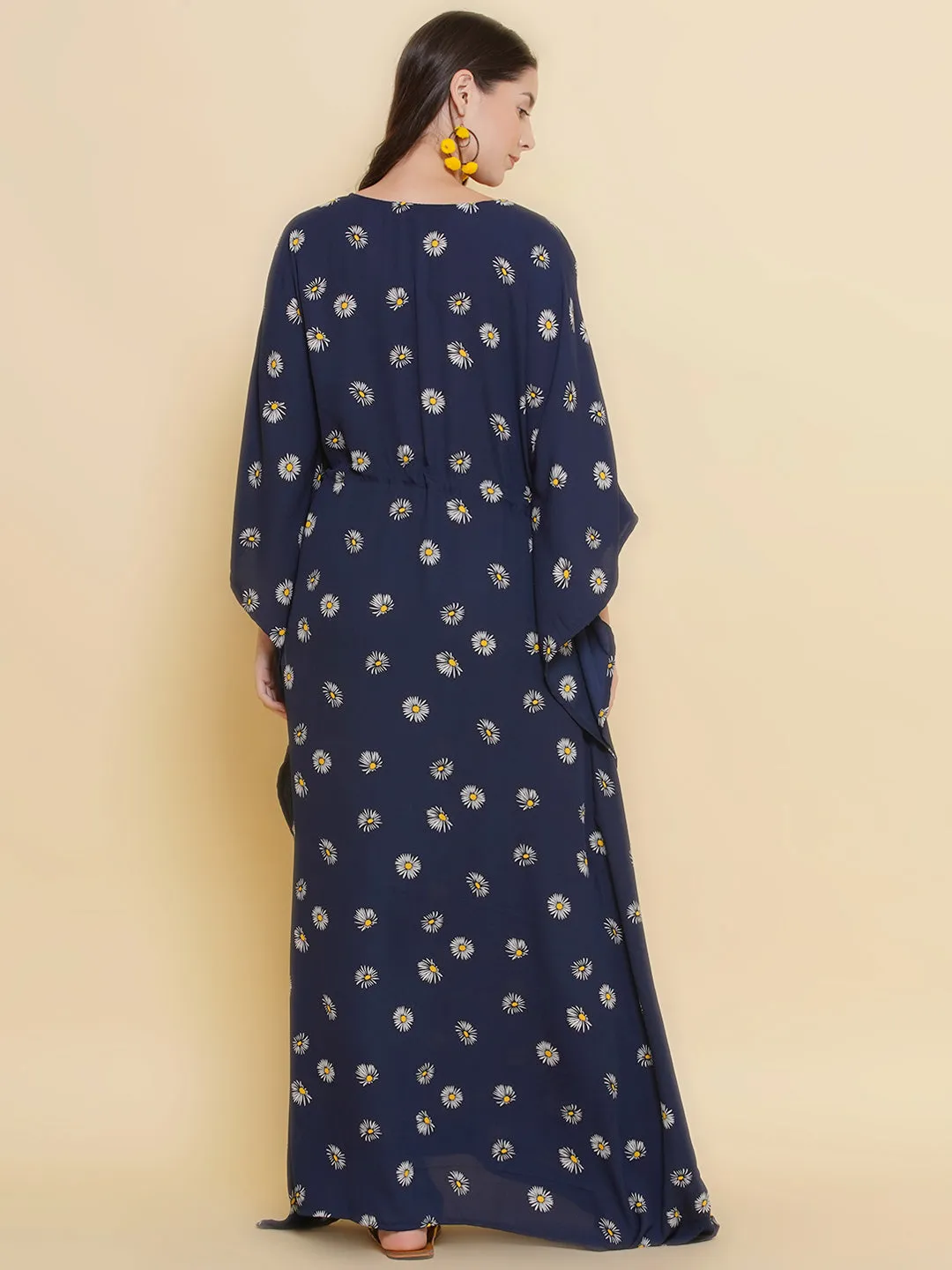 Navy Blue Printed Maternity & Nursing Kaftaan Dress