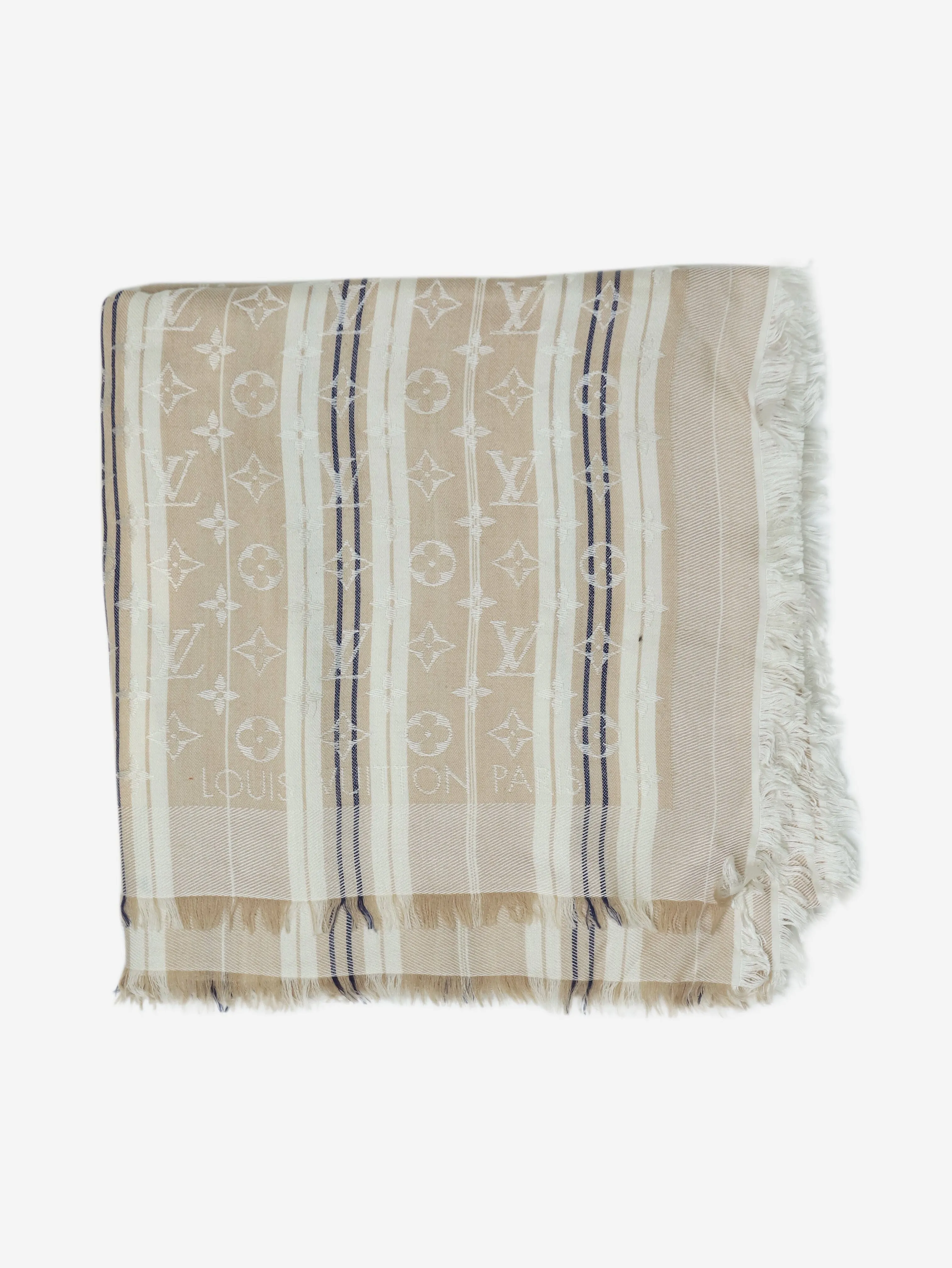 Neutral striped monogram scarf