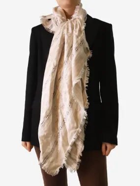 Neutral striped monogram scarf