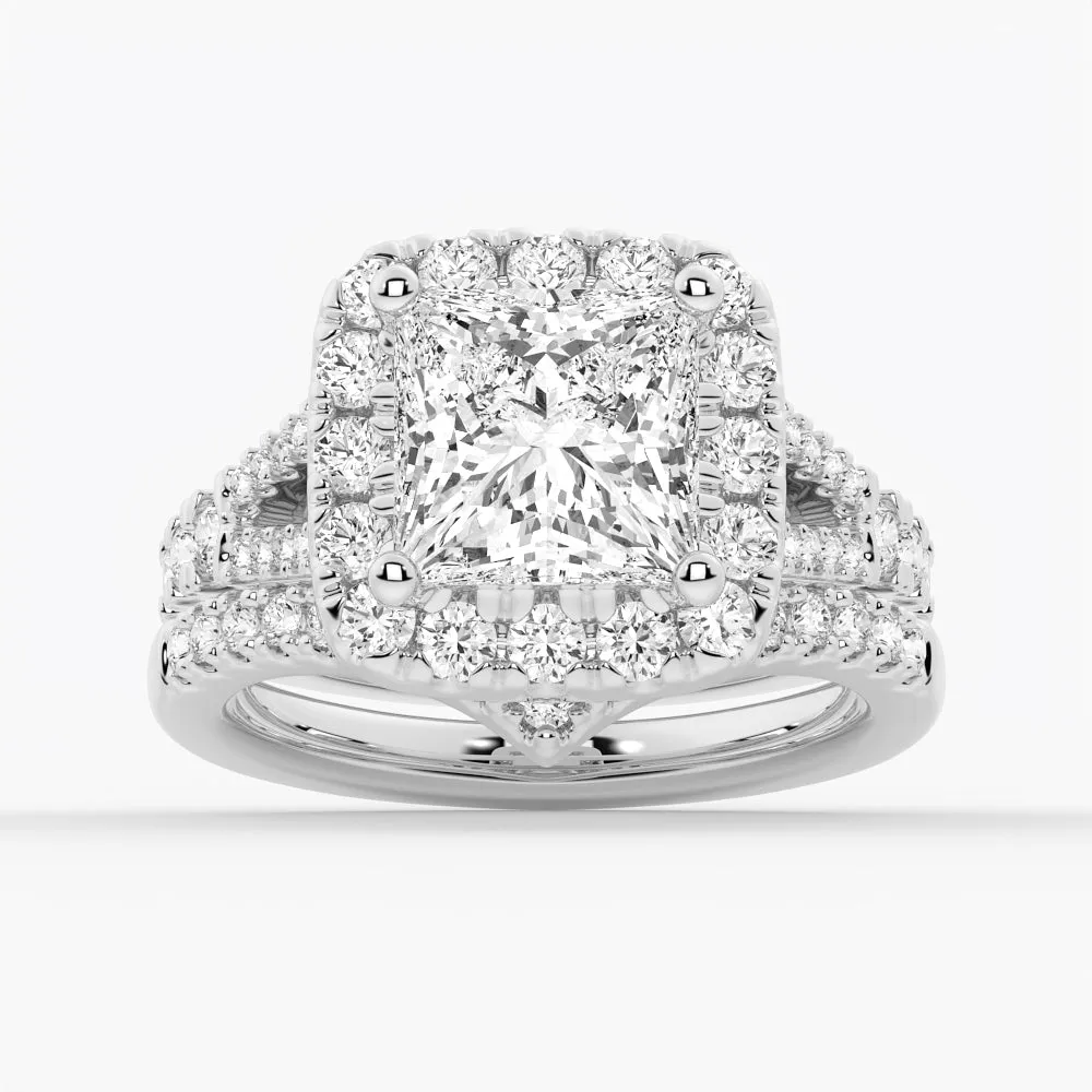 NEW Princess Cut Split-Shank Moissanite Halo Engagement Ring