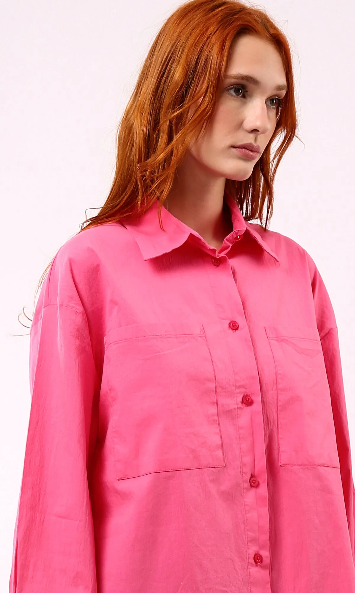 O177906 Relaxed Fit Long Sleeves Fuchsia Shirt