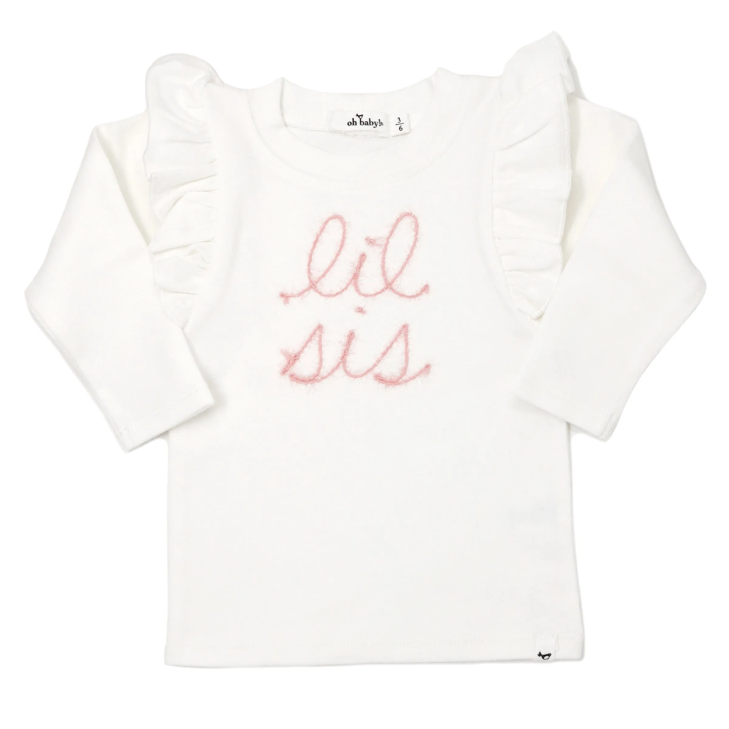 oh baby! lil sis Pink Eyelash Millie Long Sleeve Tee - Cream