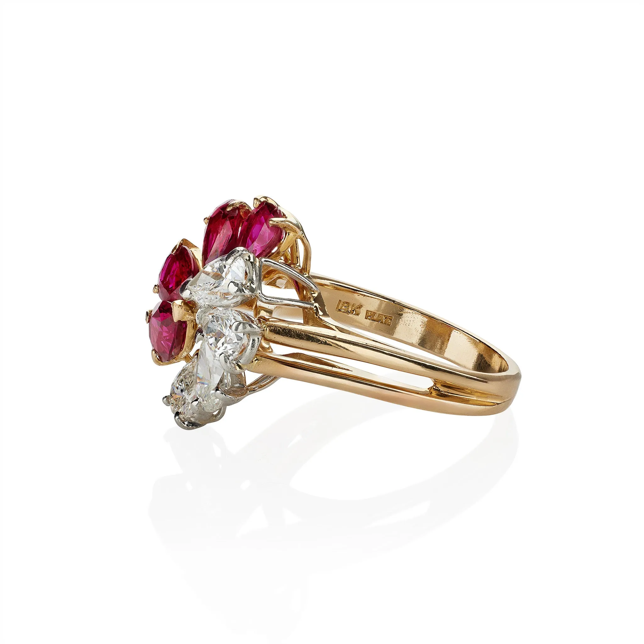 Oscar Heyman Ruby and Diamond Flower Ring