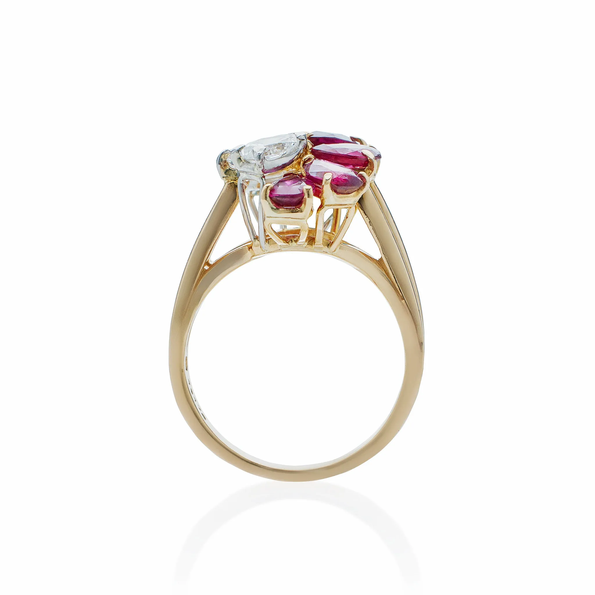 Oscar Heyman Ruby and Diamond Flower Ring