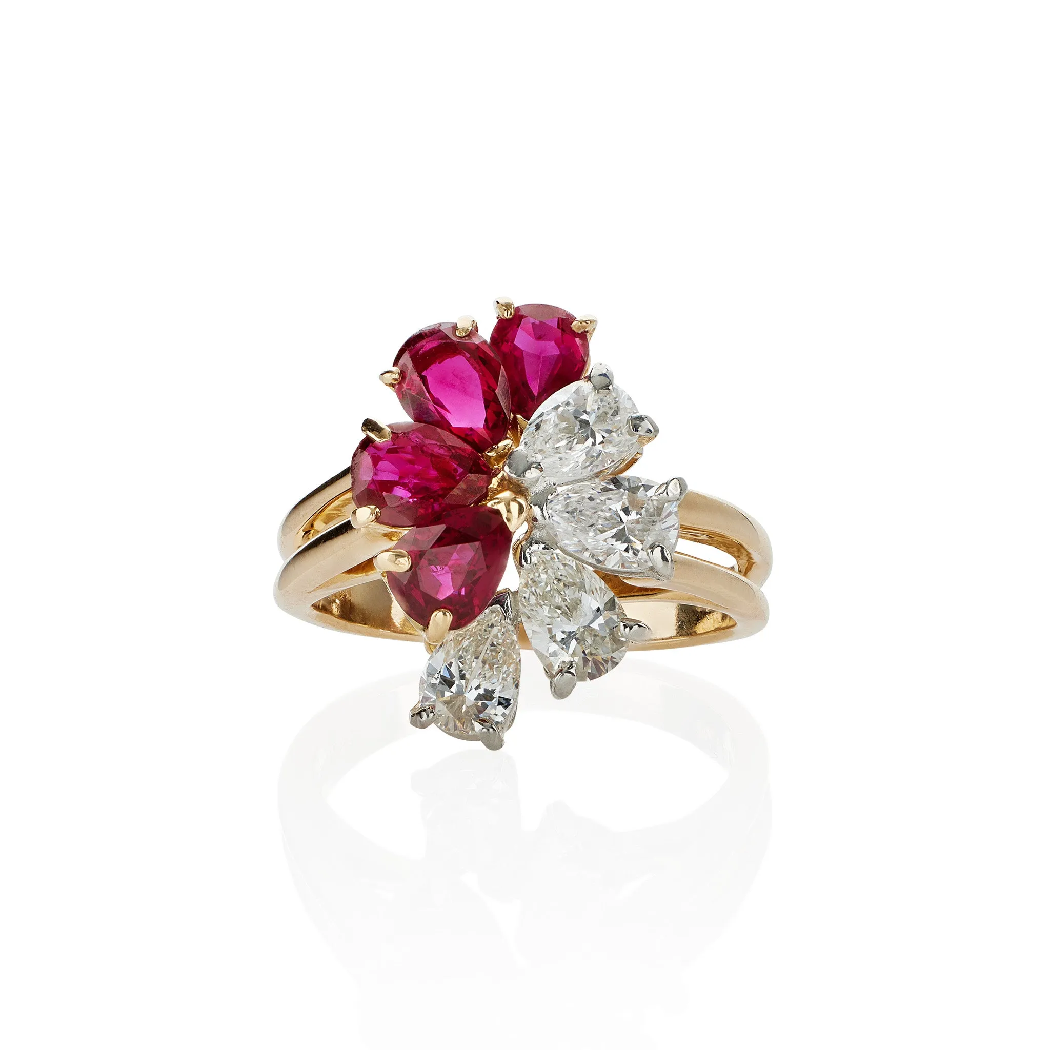 Oscar Heyman Ruby and Diamond Flower Ring