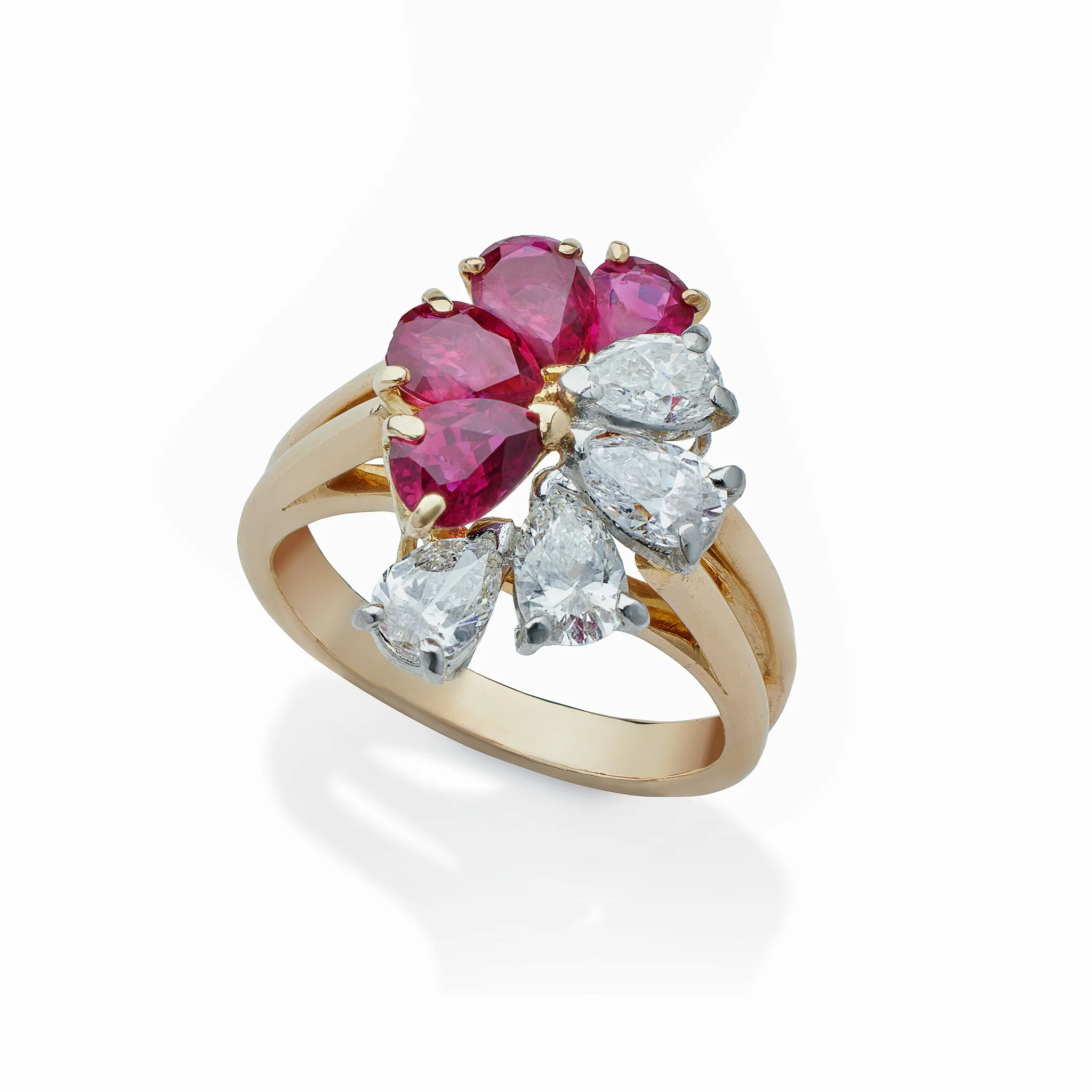 Oscar Heyman Ruby and Diamond Flower Ring