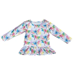 Pastel Dragonflies Long Sleeve Frill Top