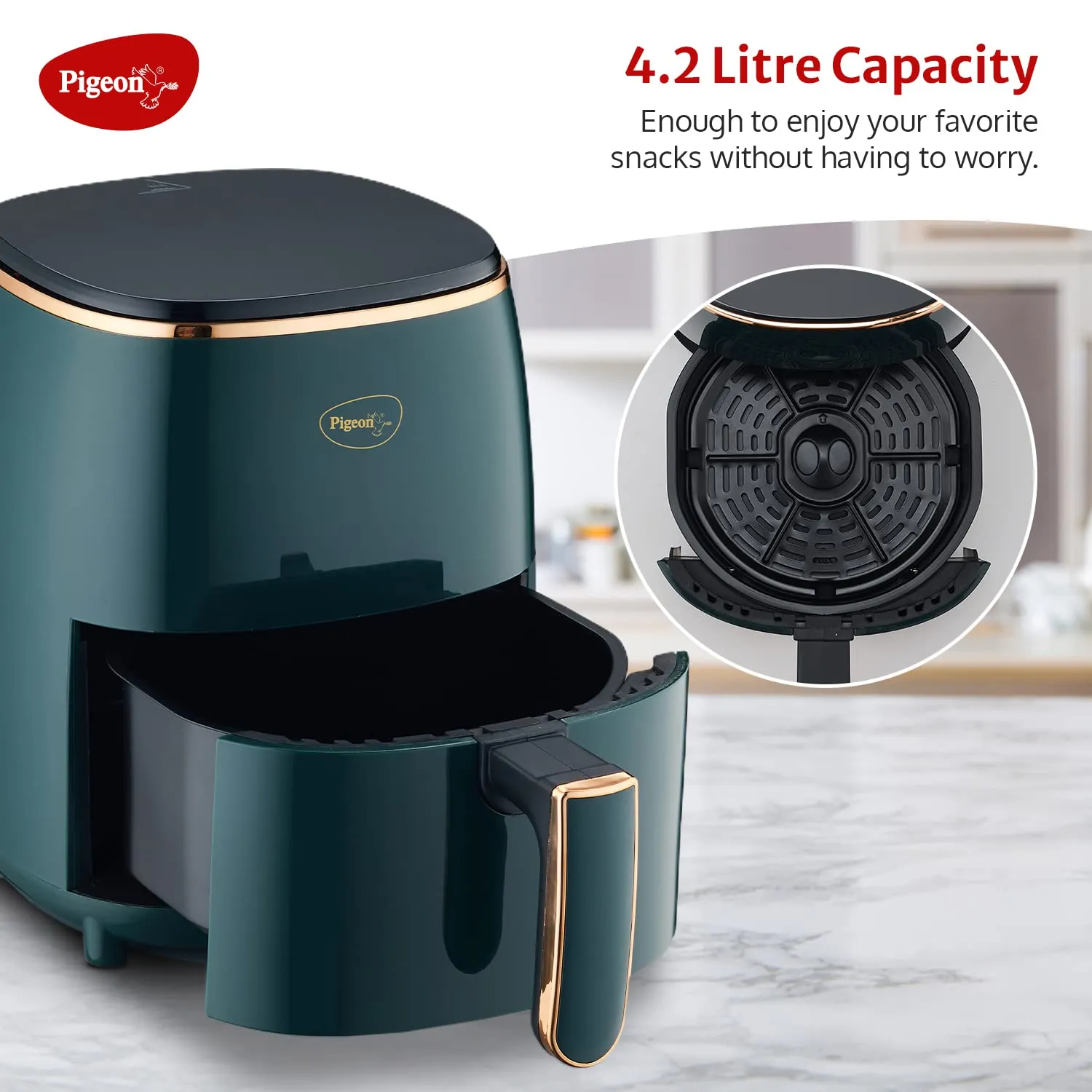 Pigeon Digital Air Fryer Pigeon Healthifry Digital Air Fryer, 360° High Speed Air Circulation Technology 1200 W, 4.2 L Basket